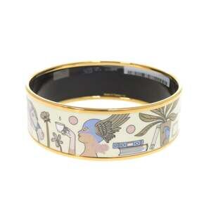 Excellent condition Hermes enamel GM Tea for Two metal multicolor bangle brac...